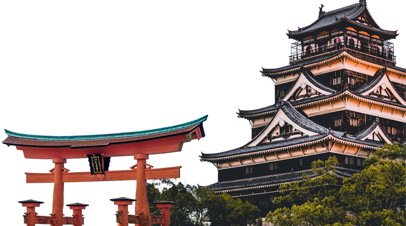 Japanese castle and torii gate