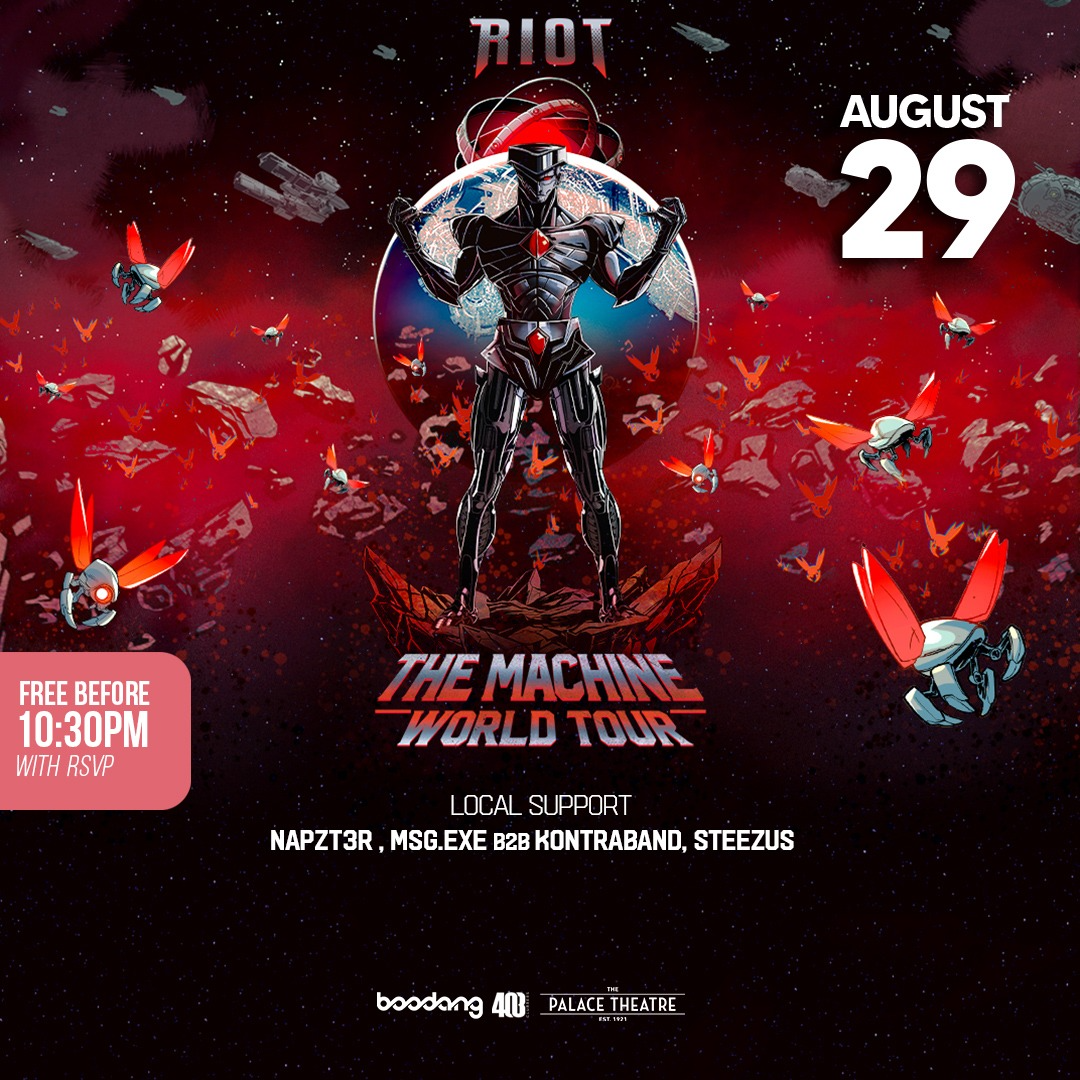 Riot Calgary Machine World Tour event artwork from Showpass / Boodang