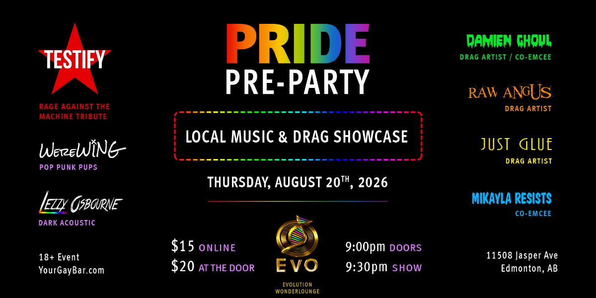 Pride Pre-Party Music and Drag Showcase event artwork from Showpass