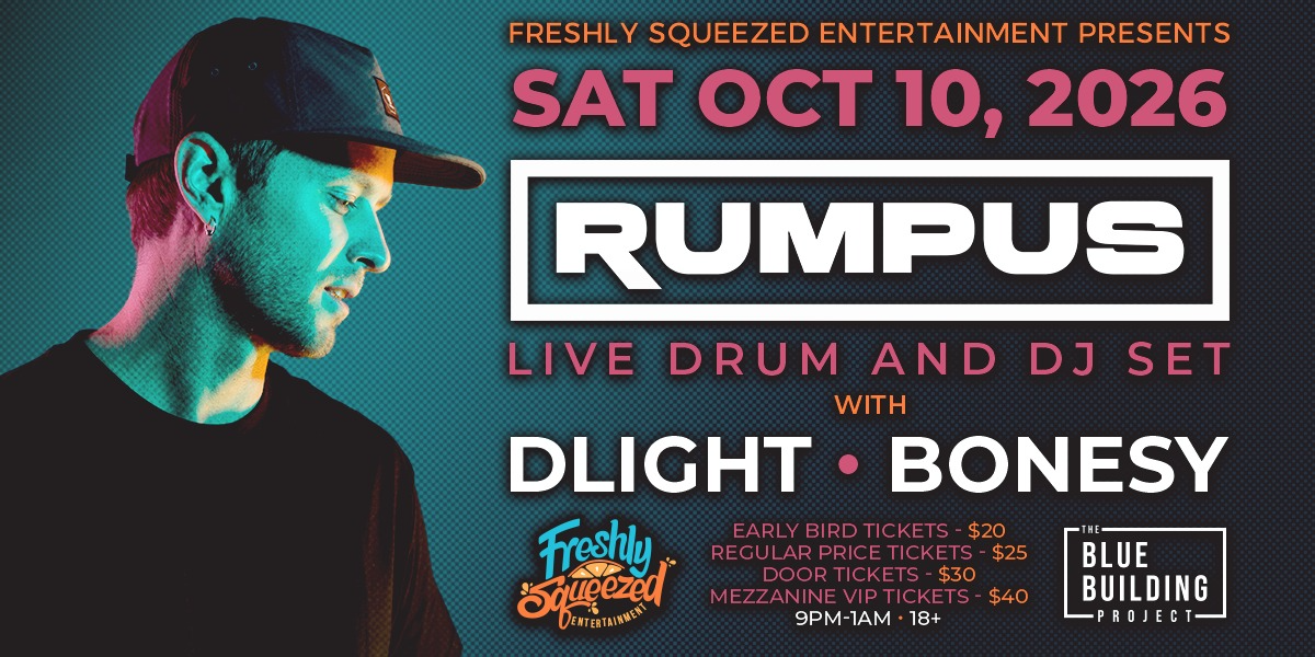 Rumpus Live Drum and DJ Set at the Blue Building event artwork from Showpass