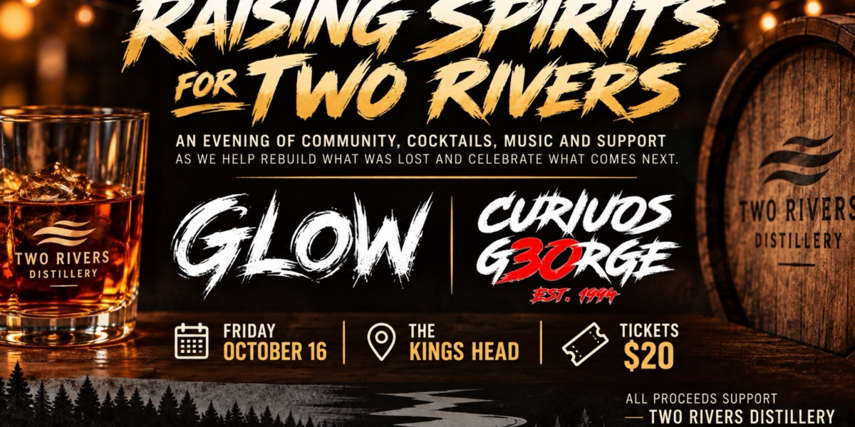Raising Spirits for Two Rivers featuring Glow & Curious George official event artwork