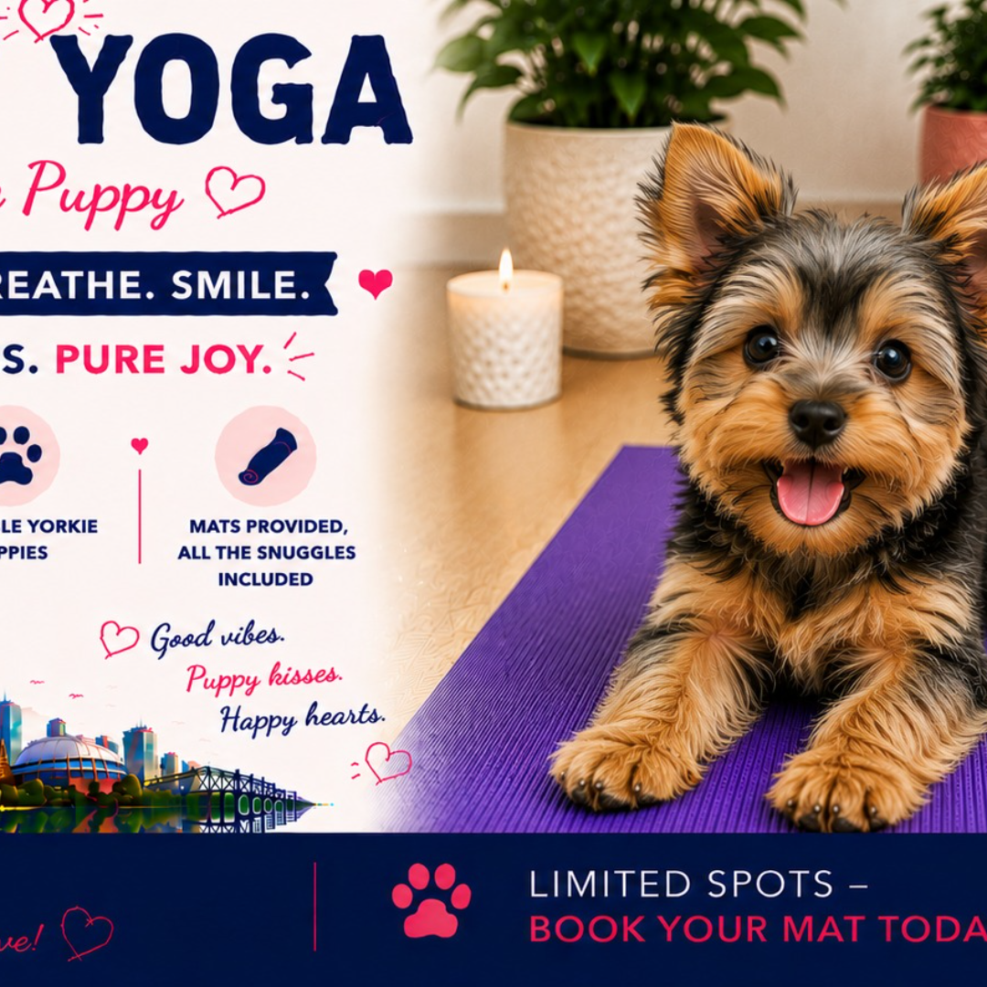 Yorkie Puppy Yoga in Toronto